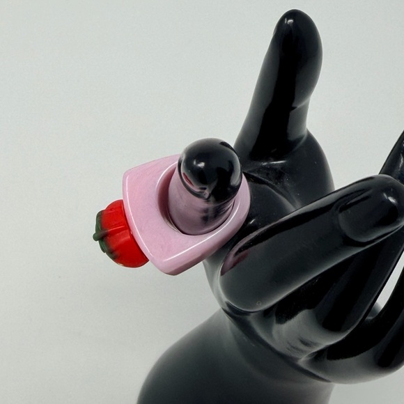 Pink Strawberry Ring Fruit Print 3D Rings Y2K Jewelry Fruity Gingham Accessories - Picture 9 of 16